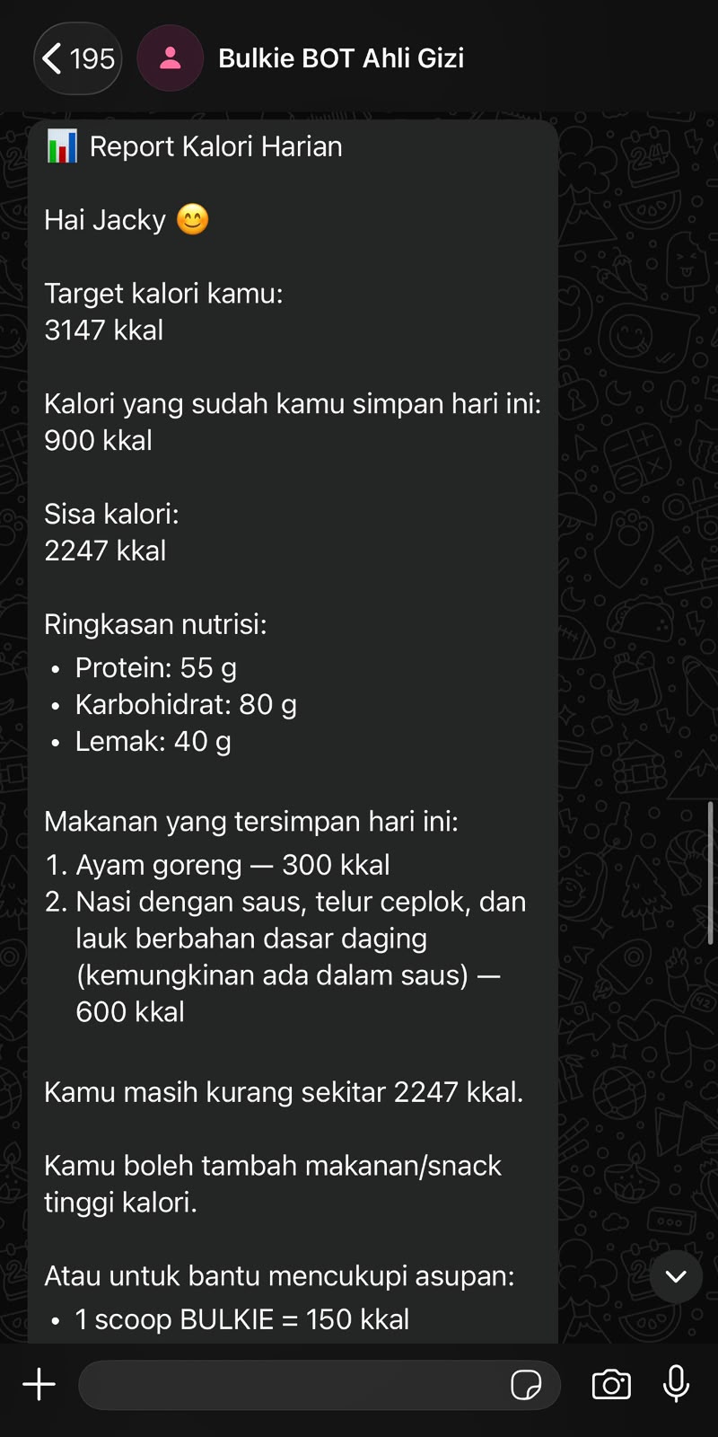 Step 3 - Simpan dan report kalori